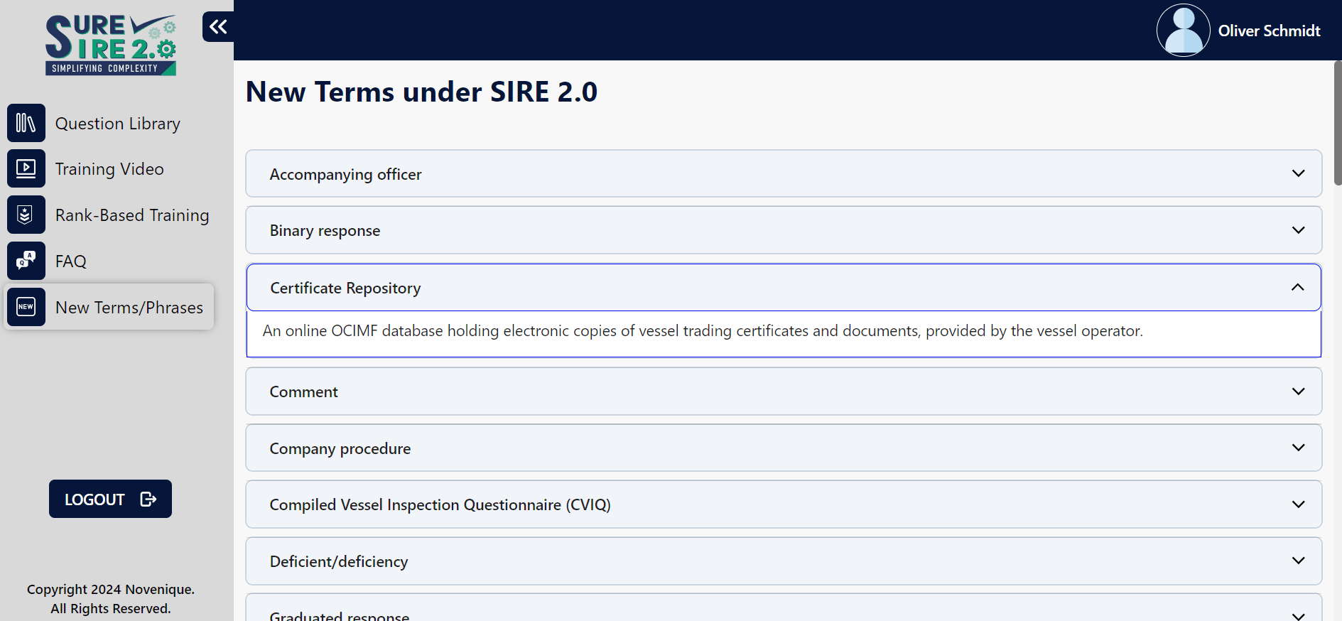 Screenshot of SureSIRE 2.0 - New terms & phrases